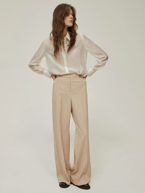 Pantaloni in gabardine gessato lamé