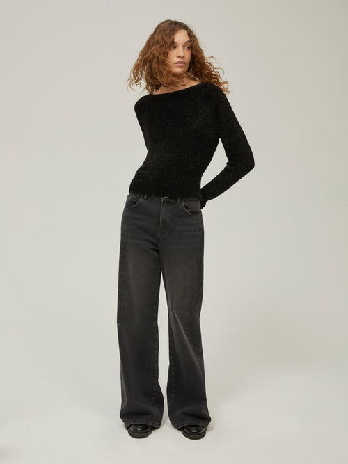 Jeans wide leg con strass