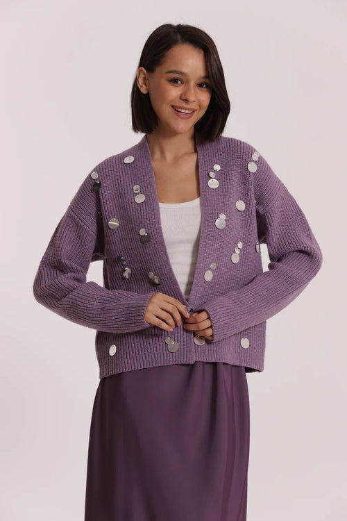 Maglia cardigan con strass