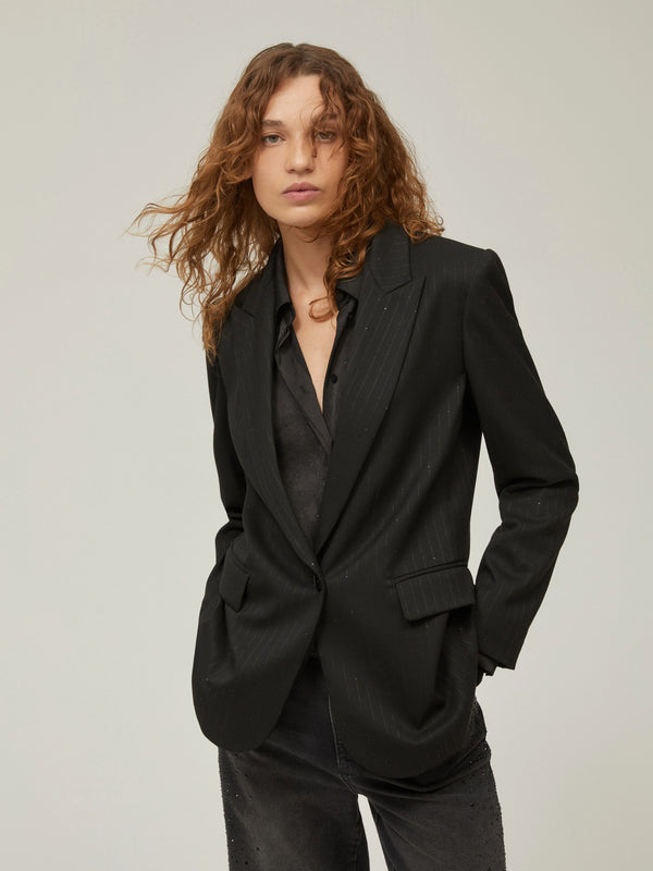 Blazer gessato con paillettes