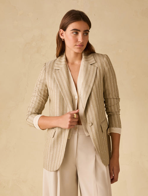 Blazer gessato con paillettes
