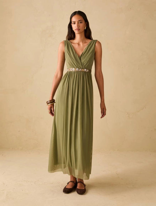 Abito lungo in jersey tulle