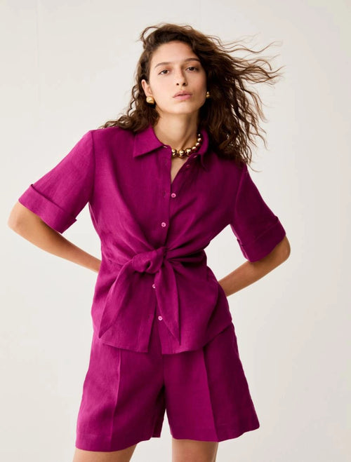Camicia in puro lino con fiocco